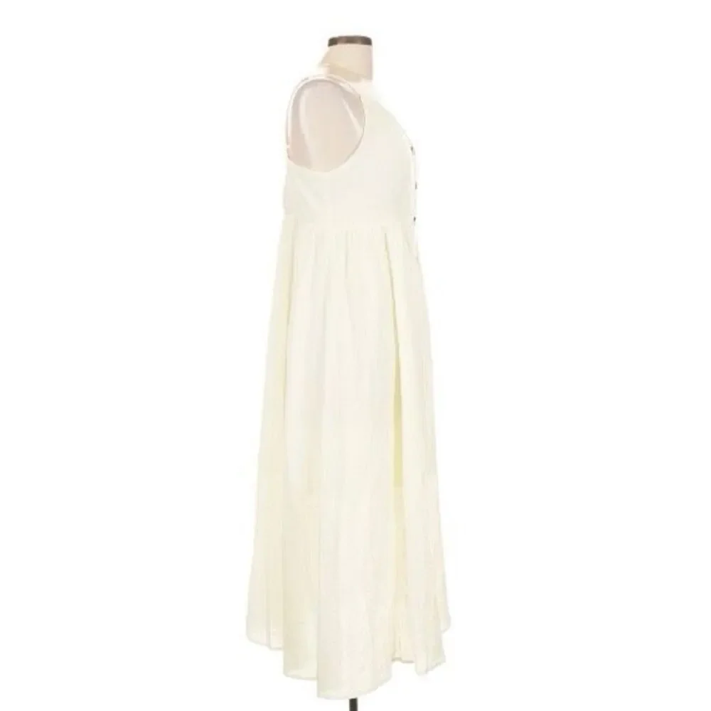 Boho Cotton Blend Midi Dress White Button Front Sun Dress Summer City Chic L - Picture 4 of 7